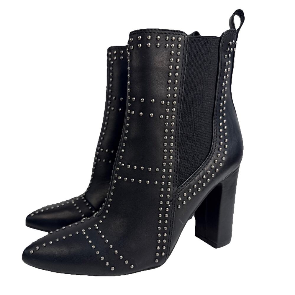 Vince Camuto Basila Studded Black Leather Ankle Boot Pointed Toe Womens Size 5.5